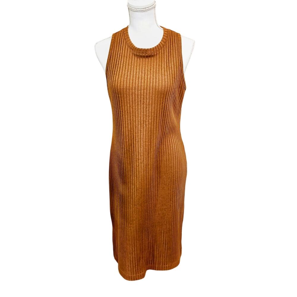 Nine West Long Sleeveless Ribbed Tan/Gold Dress Large